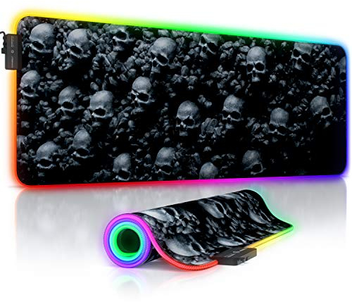 Titanwolf - RGB Gaming Mauspad - LED Schreibtischunterlage - 800x300 mm - XXL Mousepad - LED Multi Color - 11 Beleuchtungs-Modi - 7 LED Farben Plus 4 Effektmodi - abwaschbar - Skulls