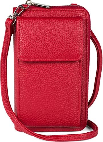 styleBREAKER Damen Mini Bag Geldbörse mit Handy Fach und RFID Schutz, Umhängetasche, Handytasche, Crossbag 02012362, Farbe:Weinrot