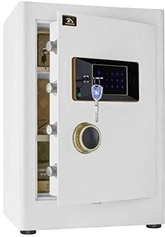 TIGERKING 2.05 Cu Ft Heavy Duty Security Home Safe – Digital Touchscreen Lock, Anti-Theft, Adjustable Shelves, Easy to Use, Ideal for Home or Office, White