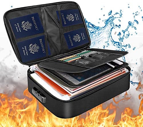 JARAGAR Fireproof Document File Bag with Lock, Fireproof Document Box 3-Layer File Organizer Case Portable Safe Box for Important File Passport Certificates Legal Documents