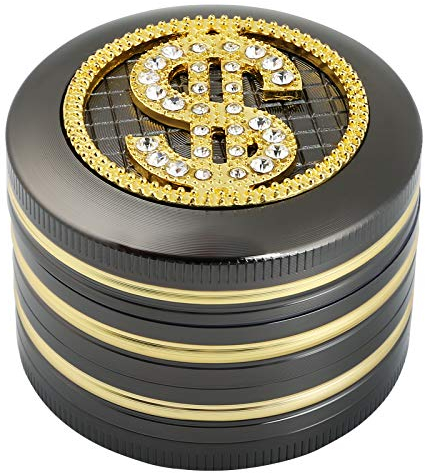 Golden Bell Grinder Crusher 4-teiliges Set Mühle mit Schaber Pollen Spice Kräuter Gewürze Herb Krautmühle als Geschenk für Vater Freund Mann (Motiv-Design)