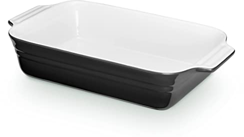 KHG Auflaufform mittelgroß 26 cm mit 0,75 Liter in Schwarz für 1-2 Personen | Ofenform aus Keramik Steingut rechteckig & kratzfest | Backform für Lasagne Tiramisu Aufläufe & mehr