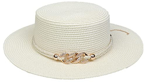 VPbao Panama Elégant Femme Chapeau Melon en Paille Anti Soleil avec Boucle Mariage Cérémonie Soirée Crème Blanc