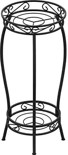 Mutool Support en métal à 2 niveaux pour pot de fleurs, haut support pour plantes d'intérieur Outdor, support pour pot de fleurs, table pour jardin, terrasse, 69 x 32 cm, noir