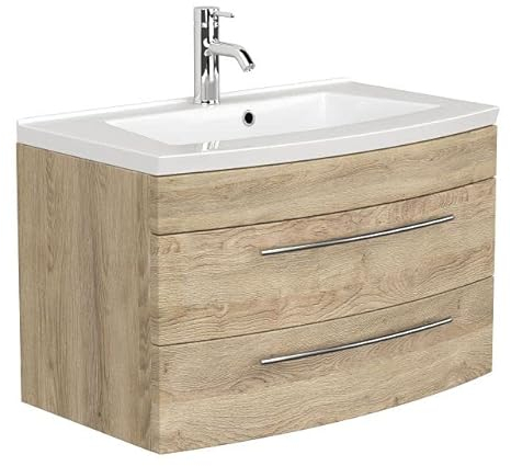 Posseik LUNA80000214DE Badmöbel, Luna 80, mit runder Front, helle Eiche, 82 x 53 x 49 cm
