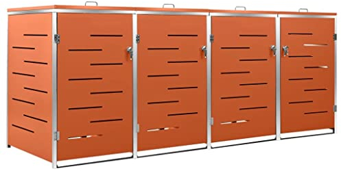 Hommdiy Mülltonnenbox für 4 Tonnen Mülltonnenverkleidung mülltonnenboxen 276.5x77.5x115.5 cm Orange