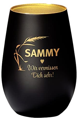 4you Design Trauerlicht Windlicht für Haustiere mit Gravur des Namen und Spruch – Andenken an Hunde, Katzen, Pferde – Trauer Geschenk für Tierliebhaber - Kerze als Andenken zur Urne