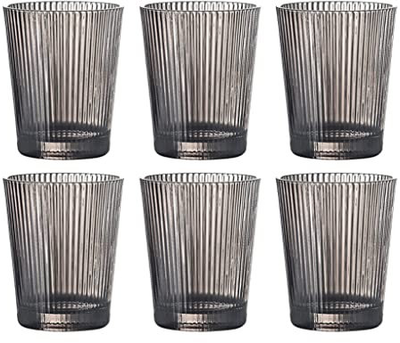 Vaso De Agua, Vasos Largos Transparentes Sin Plomo Juego De 6 Vasos De Vidrio Rayado For Agua, Leche, Jugo, Té Y Café, 380ML (Color : Smoke gray, Size : 260ML)