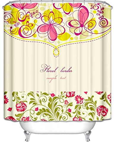 EHOMERY Duschvorhang Dachschräge Badewanne Duschrollo Mit Motiv Blume Duschvorhangng Vorhang Dusche Badewanne Polyester Rostfreie Ösen Und 12 Hakenringe, 120X180Cm