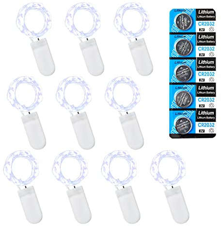 Guirlande lumineuse LED avec batterie, 1 m de batterie, guirlande lumineuse avec petite pile (5 piles supplémentaires), Noël, fête, décoration de mariage (10 paquets de 1 m, 10 LED, blanc froid)