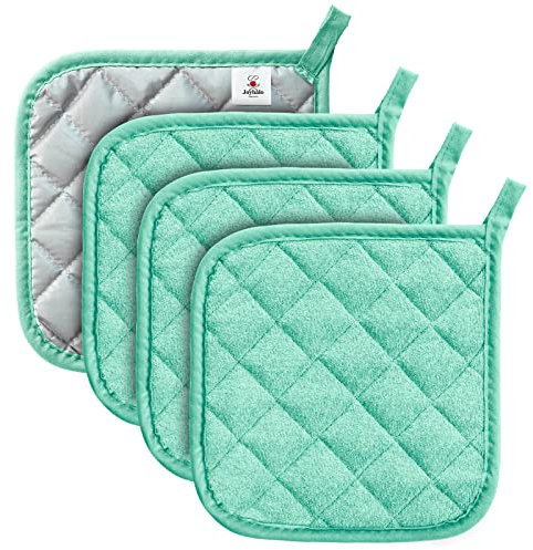 Joyhalo Confezione da 4 presine per cucina, in cotone, con grande resistenza al calore, cuscinetti antiscivolo per la cucina, colore acqua