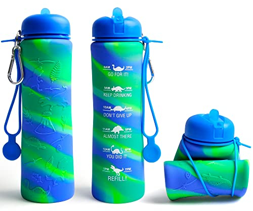 CARESWAY Motivational Water Bottle - 0.6 Litre Foldable Collapsible Gym and Sports Silicone Water Bottle - Running Drinks Bottle For Women, Men, Girls, Boys, Cycling, Hiking, Travel (Tye Dye)
