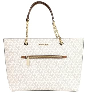Michael Kors Jet Set Item Medium Front Pocket Chain Tote Bag Purse, Vanille