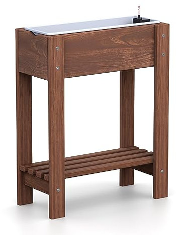 Plastard Hochbeet Kiefernholz mit Ablage Braun inklusive - 1 x 60 cm Einsätze - Wasserstandsanzeiger - Balkon und Garten - Anzuchtbeet - Kräuterbeet