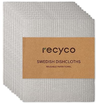 RECYCO Swedish Dishcloth 10 Packs,Eco-Friendly Sweden Kitchen Dish Cloth,Super Absorbent Cleaning Cloth Reusable Cellulose Sponge Cloths for Washing Up,Grey
