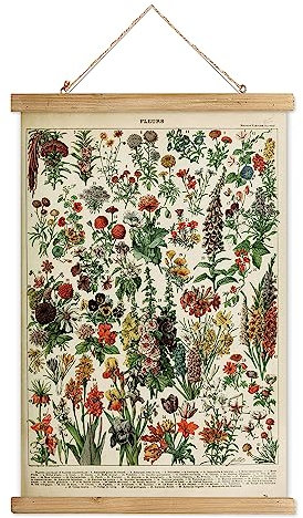 Vintage Wildblumen Poster mit Holzrahmen, Retro Stil Wanddekoration Kunst Malerei, Muster gedruckt auf Leinen ohne Verblassen, fertig zum Aufhängen (30 x 40 cm)