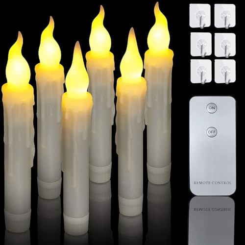 TaimeiMao Led Stabkerzen 6 Stück, Schwebende Kerzen, Led Kerzen mit Fernbedienung, Led Kerzen Flackernde Flamme, Flammenlose Kerzen, LED Weihnachtskerzen, für Weihnachten Hochzeit Deko