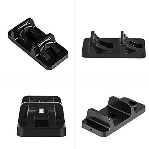 Base de Carga Dual para PS4 Cargador para Mando PS4-Ligero, Sólido y Duradero Puerto Adaptador Micro USB Incorporado-Cargador Dual con Cable de Carga USB para PS4