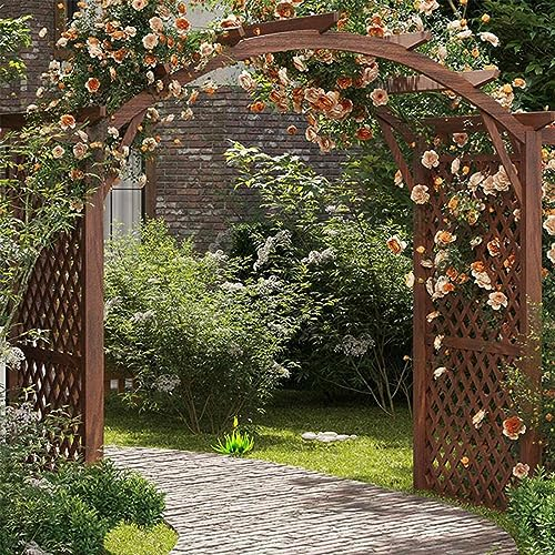 Wooden Garden Arch with Gate, Wooden Garden Trellis, Horticulture Garden Arch Arbor for Climbing Planting Plant Stand In Garden Yard Outdoor (Color : Carbonized color)