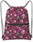 SJOAOAA Kordelzugtasche im Vintage-Stil, Blumenmuster, Hot Pink, Anthrazit, Kordelzug, Reißverschluss, Rucksack, wasserabweisend, Sporttasche, Turnbeutel mit Seitentasche für Damen und Herren, Schwarz