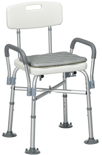 HOMCOM Aluminium Shower Chair with Backs and Arms, Height Adjustable Shower Seat with Removable Padded Cushion, Bath Stool for Seniors, Disabled, Pregnant, White