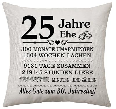 25 Jahre Ehe Geschenk - 25. Jahrestag Geschenke für Ehefrau Ehemann 25. Hochzeitstag Kissenbezug Keepsake Dekoration Geschenk für Paare Eltern Frauen Männer Mama Papa Tante Onkel Freunde (25ja)