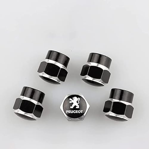 ZABEES 4 Stück Ventilkappen für Peugeot 4008 2008 308 408 5008 3008, Reifen Ventilkappen, Auto Autoventil Kappe Staubkappen für Stabilen Reifendruck, Auslaufsicher Auto Ventilkappen,D Black