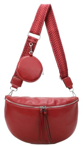ITALYSHOP24 Damen Tasche Crossbody Schultertasche Gürteltasche Messenger-Tasche Hüfttasche Bauchtasche Umhängetasche Cross-Over Bodybag Handytasche Leder Optik Rot