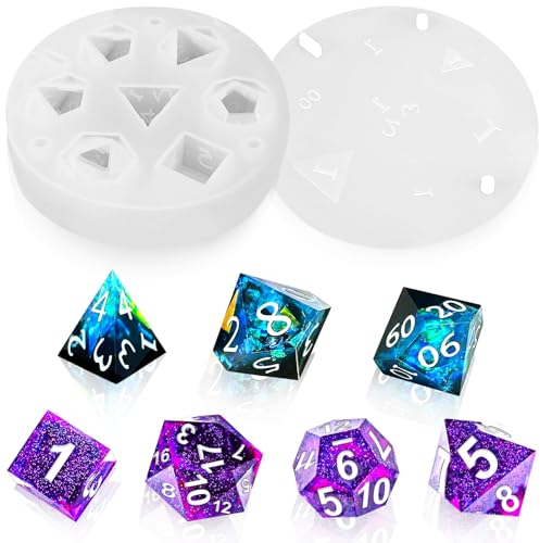 DND Würfel Silikonform,7 Formen Silikonformen DND Würfel,Spielwürfel Gießform,Polyedrische Würfel Gießharz Formen D4 D6 D8 D10 D12 D20 D% für Dungeons and Dragons Pathfinder D&D RPG MTG Tischspiele