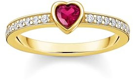 THOMAS SABO 2 Solitärring mit rotem Stein in Herzschliff Silber 925 Sterlingsilber, 750 Gelbgold Vergoldung TR2448-995-10