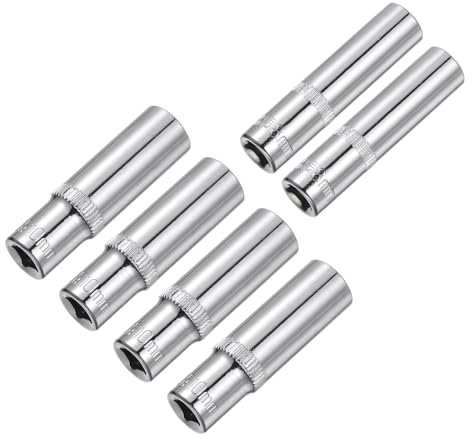 sourcing map 6-Point Shallow Socket, 1/4 Drive 2pcs 8mm Deep Socket & 4pcs 10mm Deep Socket Cr-V Metric Socket for DIY Hand-Making Repair Automotive