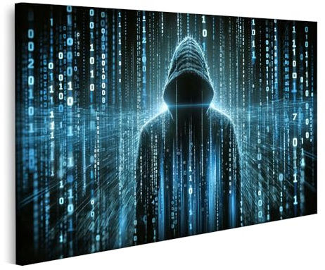 islandburner Bild auf Leinwand Geheimnisvoller Hacker im Datenregen – EIN Hauch von Cyber-Spionage Bilder Wandbild Poster