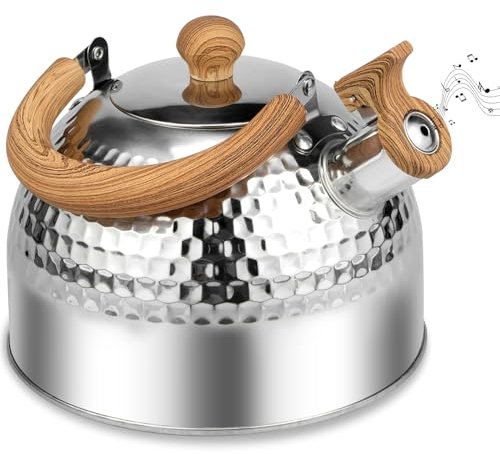 Whistling Kettle, 2L Tea Kettle with Anti-Scald Handle,Food Grade Stainless Steel Stove Top Tea Kettle, Portable Even Heating Whistling Kettle Teapot for Kitchens Gas Stove Induction Cooker