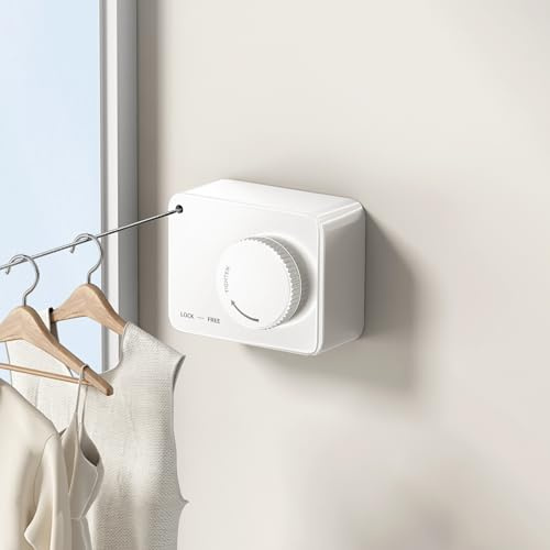 MUSTORN Tendedero Retractil Pared Exterior, Línea Cuerda Tendedero Pared Exterior Soporte De Pared Cuerdas para Tender Ropa Balcon Cuerda para Tender Ropa Exterior 4.2m(Rectangular, Blanco)