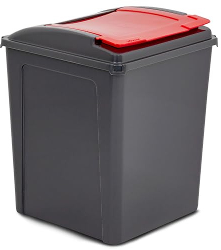 50L Mülltonne Schwarz-Rot Mülleimer Küche Mülltrennsystem 50l Bin Sack Müll