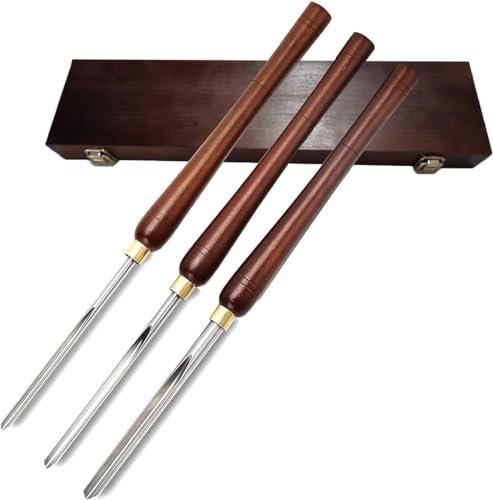 Vnook Drechselwerkzeuge for Holzdrehmaschinen Mit HSS-Klinge Und Aufbewahrungskoffer Aus Holz, Schalenröhren-Drehmeißel-Set, Walnussgriff Und Messinghülsen, 3-teilig