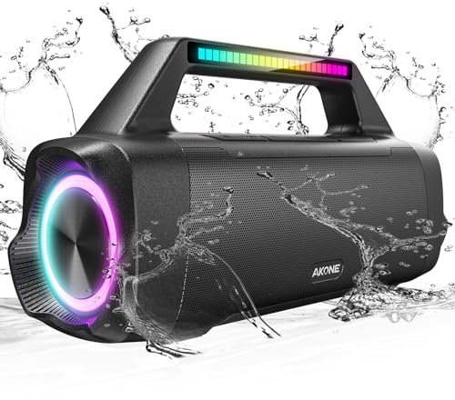 AKONE Bluetooth Speakers, Wireless TWS Portable Speaker with Lights,100dB Loud Subwoofer 80w(Peak) Stereo Sound, Bassup Technology, Long Playtime for Outdoor Party
