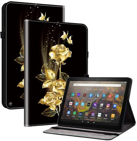 per Amazon Fire HD 10 Tablet & Fire HD 10 Plus (11a generazione, 2021 rilasciato) Copertura con cavalletto regolabile multi-angolo con slot per schede [disegno colorato] - 02