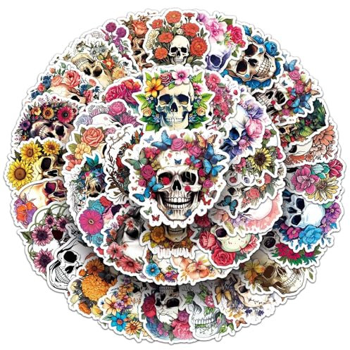 50 Stück Kopfschädel Aufkleber Auto Laptop Telefon Gitarre Skateboard Motorrad Fahrrad human skeleton Skull Stickers Set Vinyl Wasserdicht Aesthetic Aufkleber für Jugendliche Kinder Erwachsene
