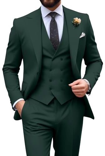 Herrenanzug, Slim Fit, 3-teilig, zweireihig, formelles Smoking-Set für Herren, Anzug für Hochzeit, Abschlussball und Bräutigam