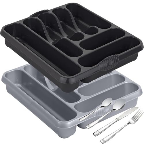 STORM TRADING GROUP Large 7 Compartment Cutlery Tray Rack Holder Drawer Organiser Storage Stand For Kitchen Worktops & Drawers (Black, 1 Tray)