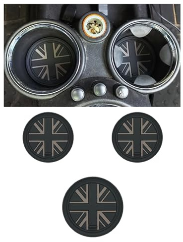 For Mini Cooper R55 R56 R57 Cup Holder Silicone Pad Mini R55 R56 R57 Car Cup Coaster, 3PCS Non-Slip Mat Coaster (Black Flag)