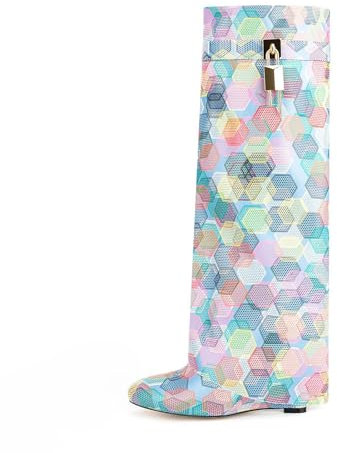 GZHMMAN Stivali Alti Fino al Ginocchio da Donna Tacchi Alti Stivali Pantalone Stivali Alti Décolleté Tacchi a Zeppa Forma Geometrica Punta Tonda Altezza Tacco 11 CM,Light,41