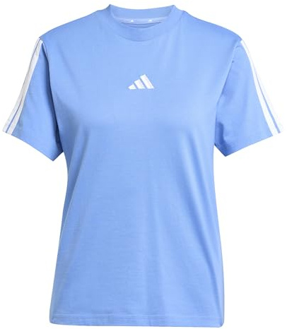 adidas Women's Essentials 3-Stripes Sleeve Cotton T-Shirt, Blue Fusion/White, M
