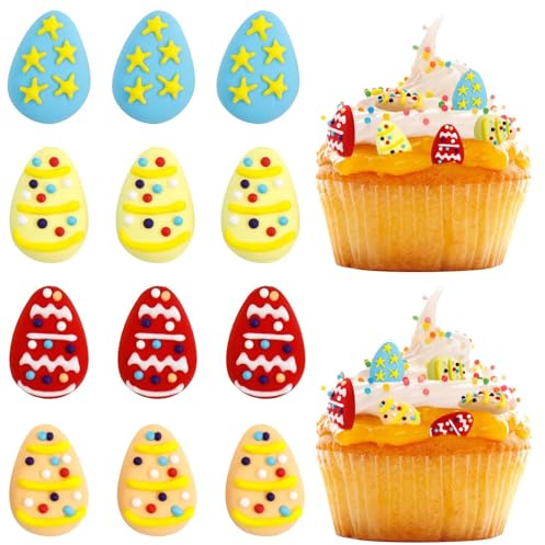 12 Stück Essbare Oster Tortendeko, Zuckerdekor Mit Ostereier Motiven | Vielseitige Backdeko Für Festliche Kuchen Und Individuelle Osterkreationen