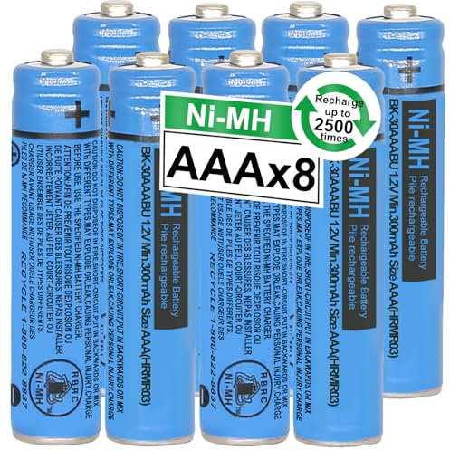 OSIM 8PCS BK-30AAABU Ni-MH AAA Rechargeable Batteries 300mah AAA Ni-MH Rechargeable Batteries 1.2V for Panasonic Cordless Phones, Remote Controls, Electronics