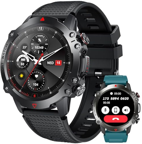 Montre Connectée Homme Smartwatch avec Appel: 1.42 Ronde Smart Watch homme Surveillance Santé Fréquence Cardiaque Sommeil 123+ Modes Sportif Fitness Tracker Montre Intelligente Compatible Android iOS