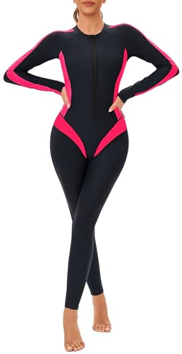 SEAUR Womens Full Body Zip Front Rash Guard 50+ UPF Swimsuit Long Sleeve One Piece Bathing Suit with Built in Bra