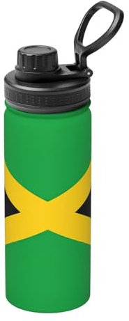 Poezjzw Isolierte Edelstahl-Wasserflasche mit Jamaika-Flagge, doppelwandig, Vakuum-Sportflasche für kalte Getränke und heiße Getränke, 530 ml