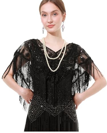 sy soul young 1920S Damen Schal Umschlagtücher mit Fransen Pailletten Cape